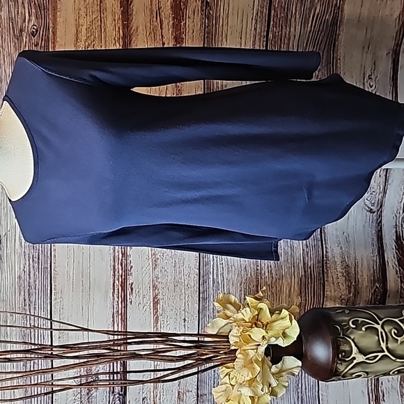 NEW ALFANI DARK BLUE LONG SLEEVE ASYMMETRICAL PULLOVER SWEATER - Picture 1 of 11